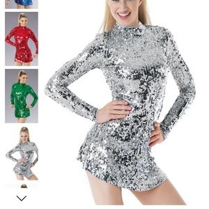 Brand New Adult Dance Costume Silver Sequin Dress from Weissmans. Still in bag!